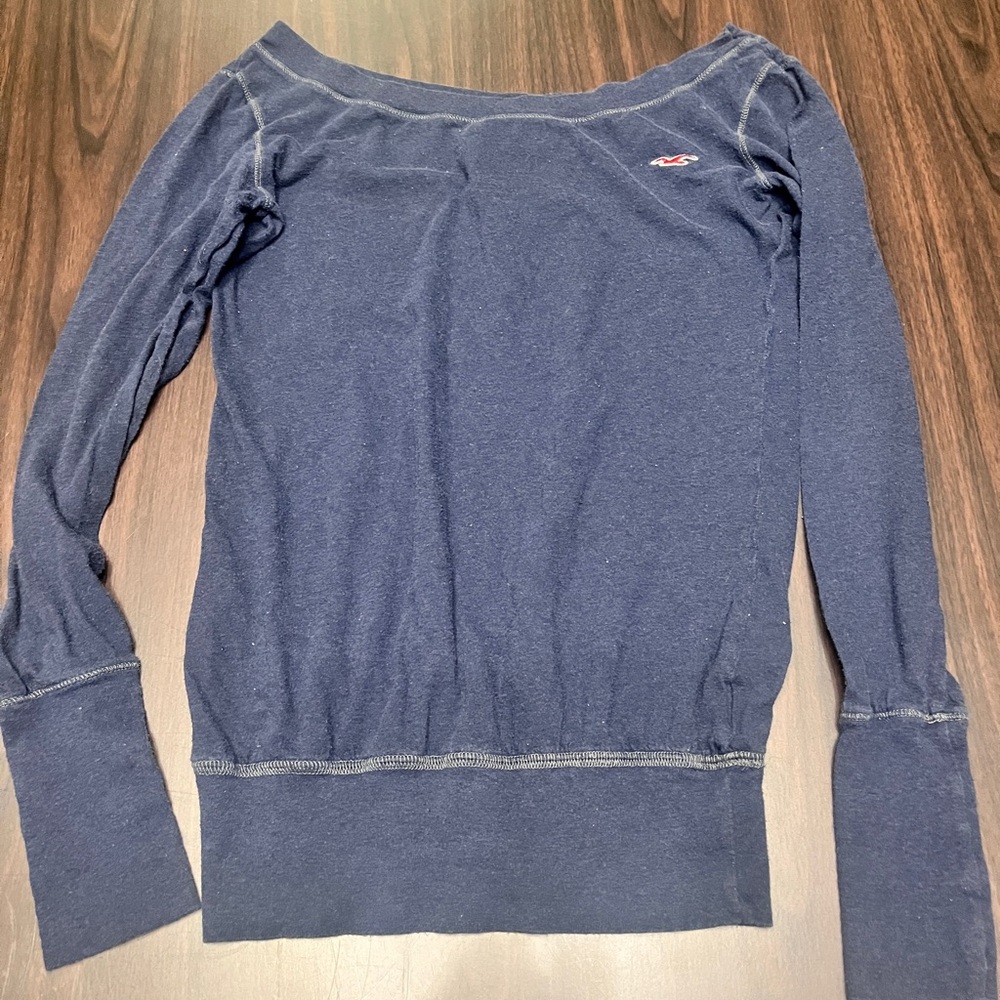 Hollister Navy Blue Off the Shoulder Long Sleeve Top